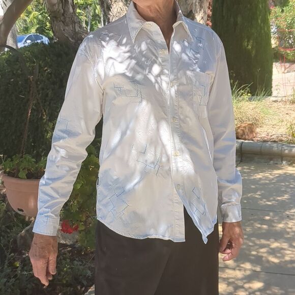 Pavi Italy Men's Shirt LG White Blue Embroidered Button up Embroidered Shirt - Picture 2 of 15